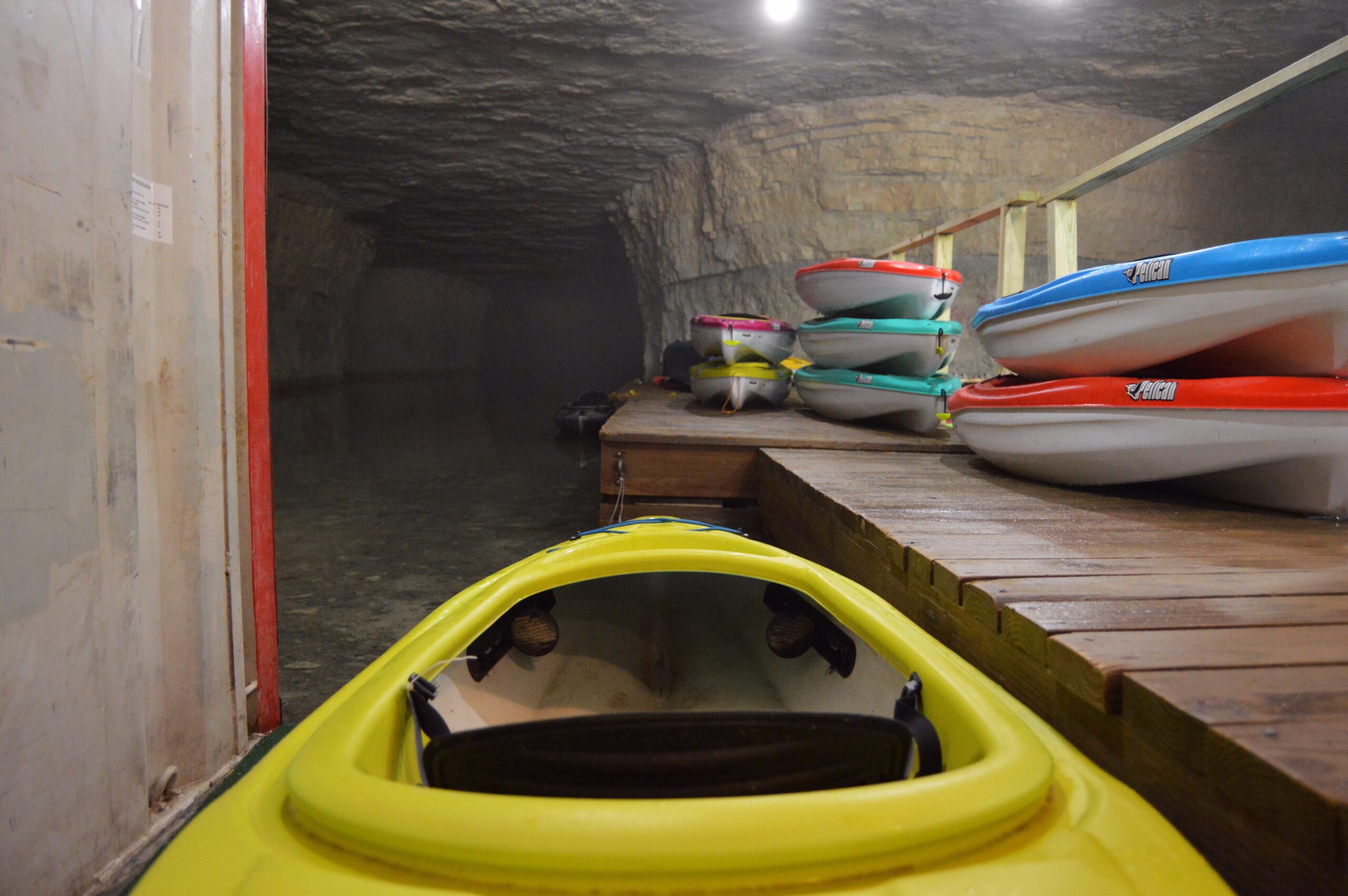 Kayak at dock cave kayaking Kentucky
